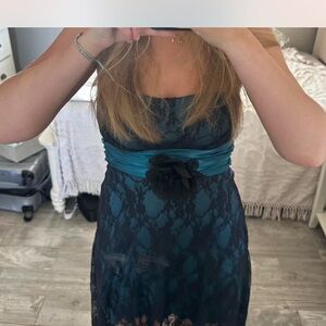 Speechless Strapless Teal and Black Dress